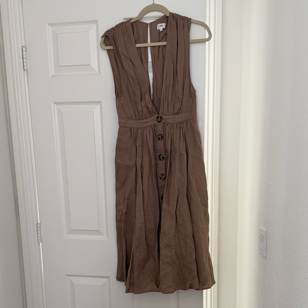 LPA Brown Button-Front Midi Dress